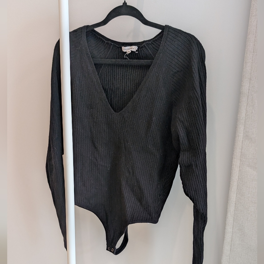 Good American Charcoal Ribbed Bodysuit
